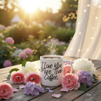 White ceramic coffee mug with “I Love You More Than Coffee.” script on the front