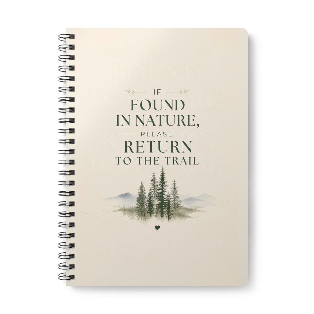 Ivory nature notebook with spiral binding and “If Found in Nature, Please Return to the Trail” cover.