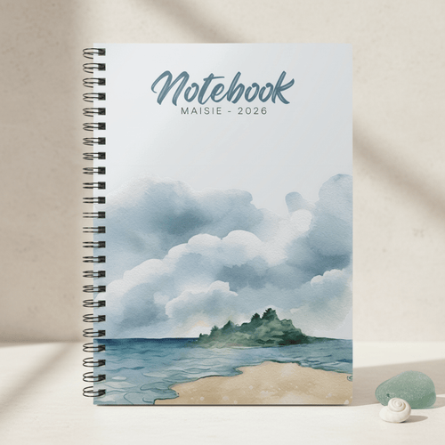 Personalised Coastal Watercolour A5 Notebook — Seaside Beach Wirobound Journal - AlleyCrafters