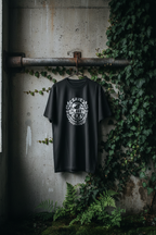Black T-shirt with Save the Planet emblem graphic on the back, short sleeves