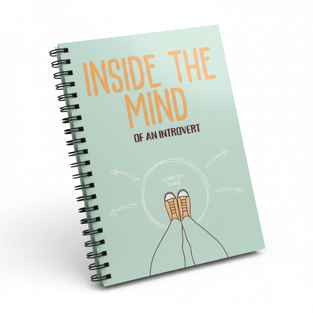 A5 spiral notebook with lined pages, teal cover reading “INSIDE THE MIND” and comfort zone