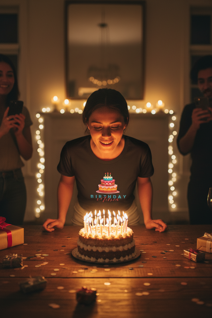 Dark birthday graphic T-shirt with cake graphic and “Birthday Girl” print
