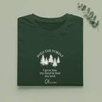 Personalised forest graphic T-shirt in forest green, trees print with name Olivia