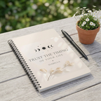 Personalized A5 lined notebook with pen, beige floral quote cover and spiral binding