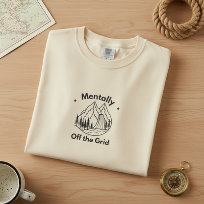 Ivory tee close-up with map