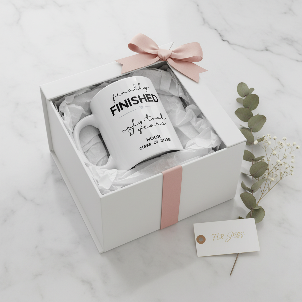 Jess — Finally Finished gift wrapped mug mockup