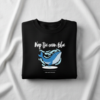 Black sweatshirt with white whale graphic and 'Keep the ocean blue' text, crewneck