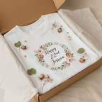 White birthday T-shirt with floral wreath 'Happy 2nd' Jessica