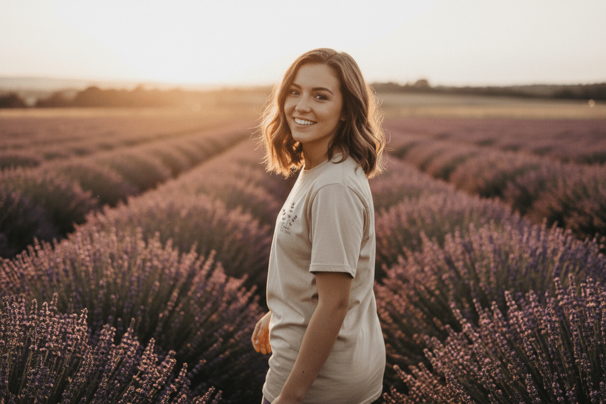 Personalised Lavender Sprig T-Shirt | Custom Name & Year | Botanical Gift for Her - AlleyCrafters