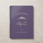 A5 hiking notebook, purple cover with mountain and footprint lettering