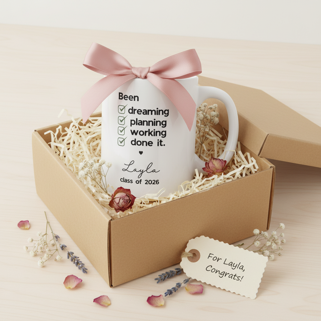 Layla — gift wrapped mug display mockup