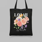Personalised Floral Tote Bag | Custom Name, Text & Date | Choose Rose Colours | Eco Gift - Alley Crafters