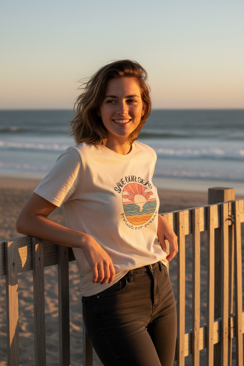 Leaning Against Beach Fence at Golden Hour