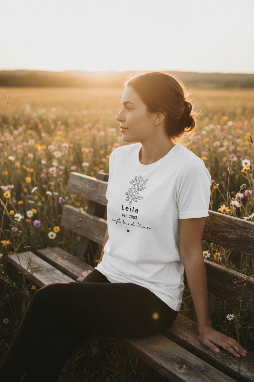 Leila est. 2003 — soft kind true — Meadow bench side angle