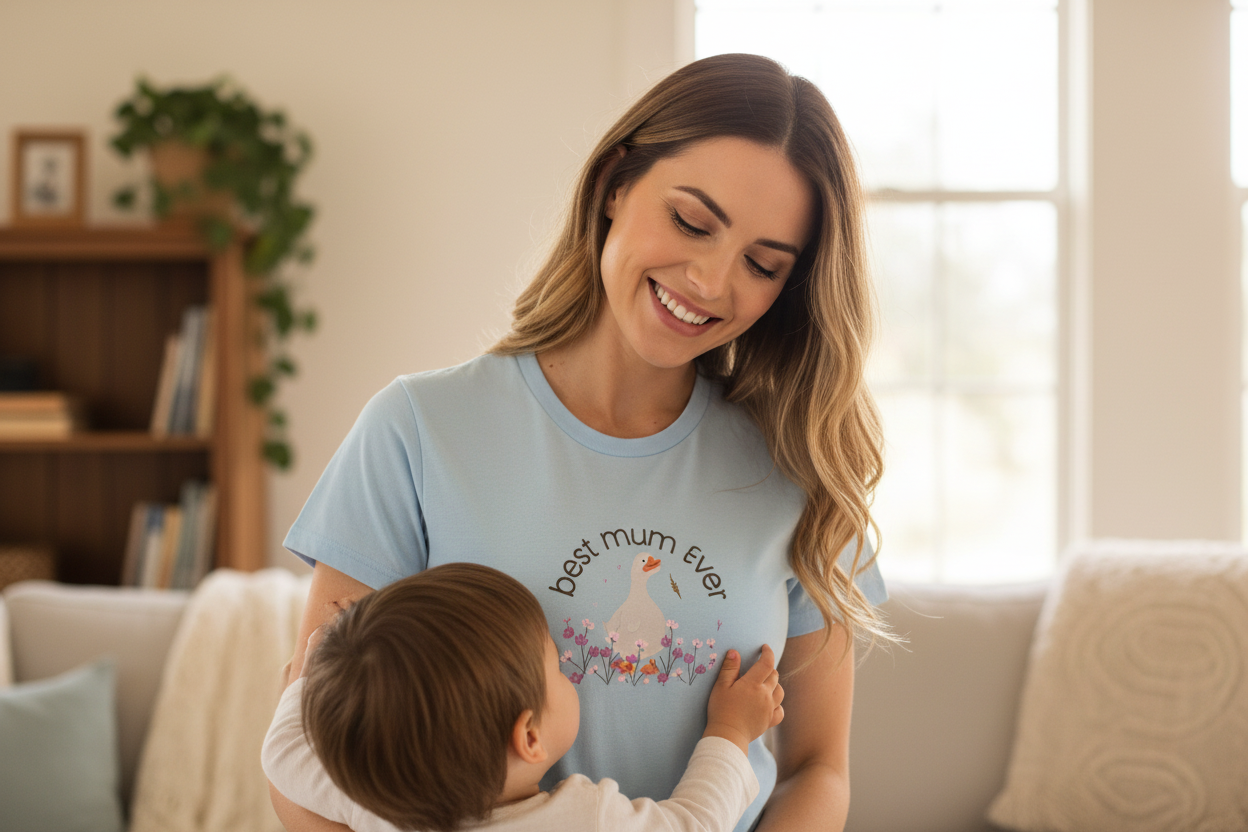 Light blue duck t-shirt lifestyle photo