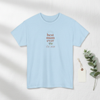 Light blue personalised T-shirt with 'best mum ever' and Est. 2026 print