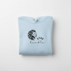 Light blue folded lion graphic hoodie with front hood and drawstring