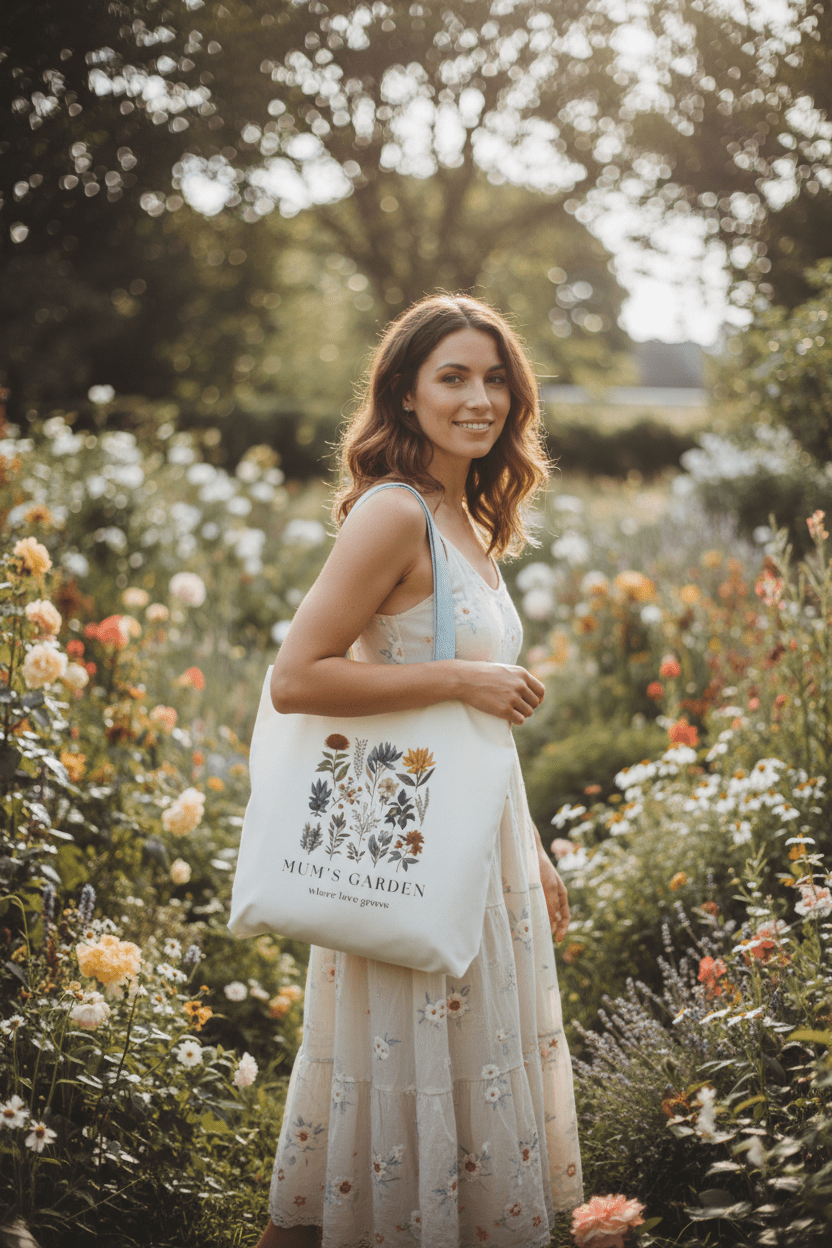 Personalised Floral Canvas Tote Bag — Mum's Garden Gift for Mum - AlleyCrafters