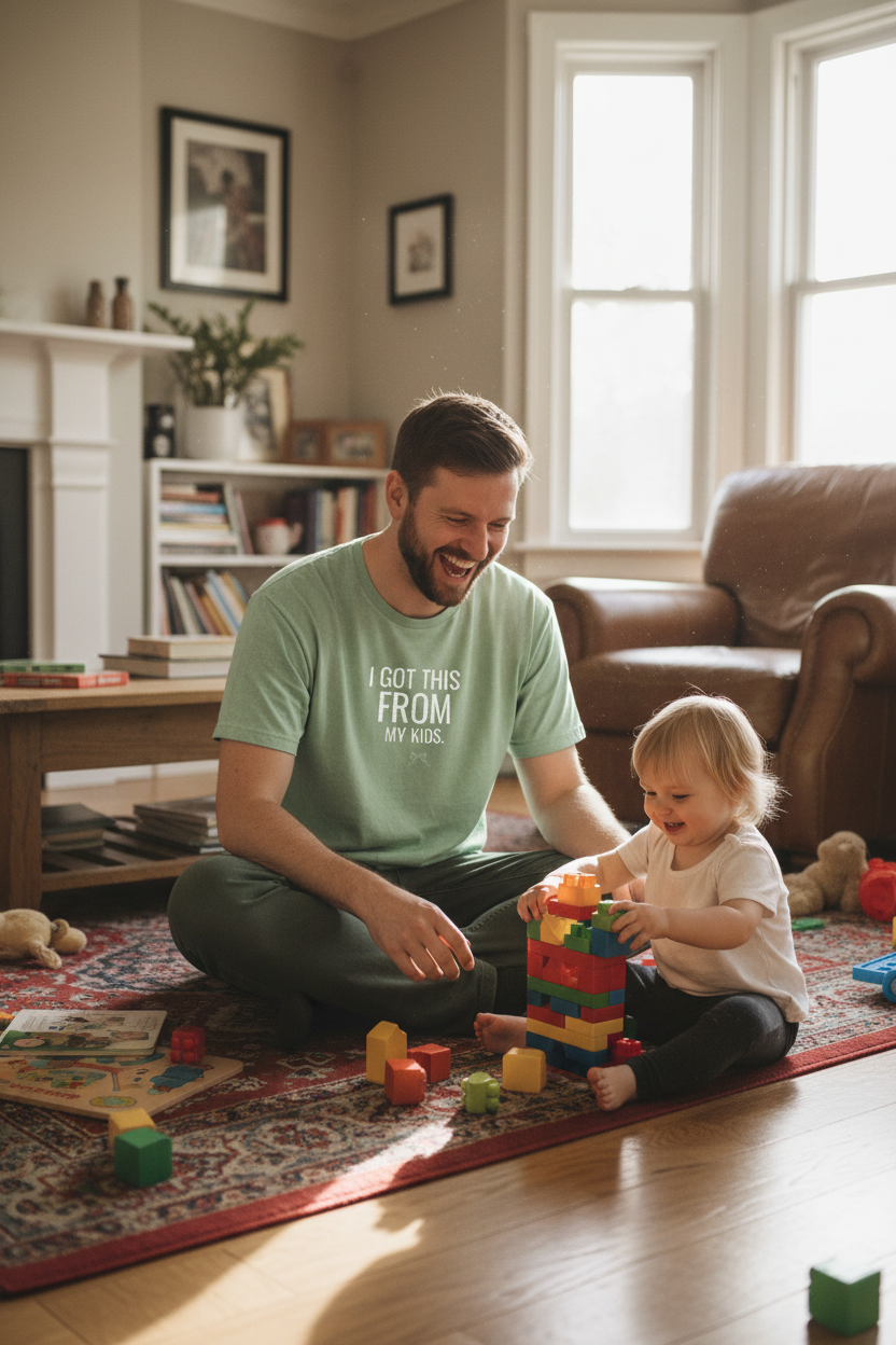 Light green graphic T-shirt with 'I GOT THIS FROM MY KIDS.' slogan front