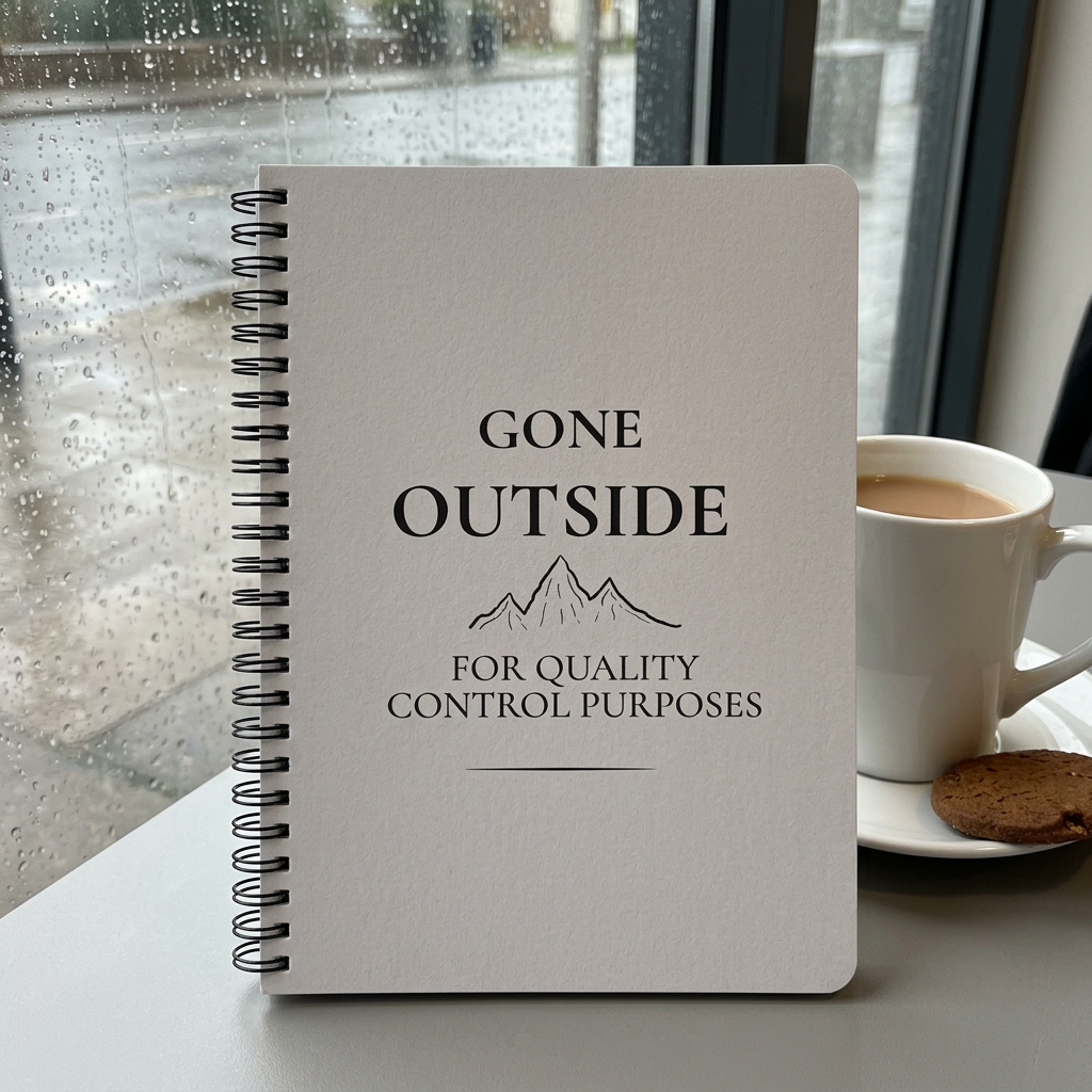 Light grey Gone Outside notebook on a café table