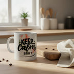White ceramic mug with Keep Calm floral design and name "EMILY" on front.
