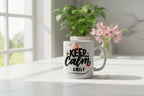 White ceramic mug with Keep Calm floral design and name "EMILY" centered.