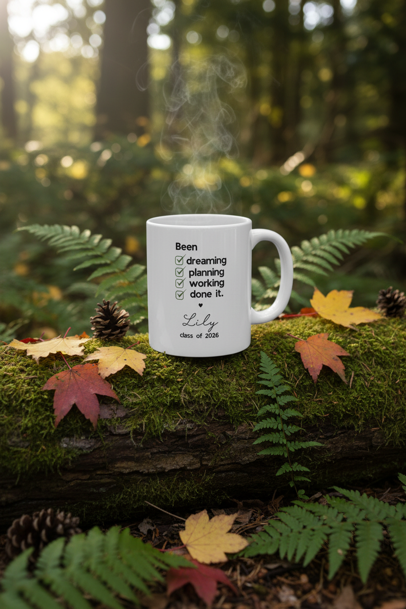 Lily — graduation mug UGC forest mockup