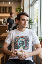 White graphic t-shirt with colorful 'Live Your Truth' front print, crew neck