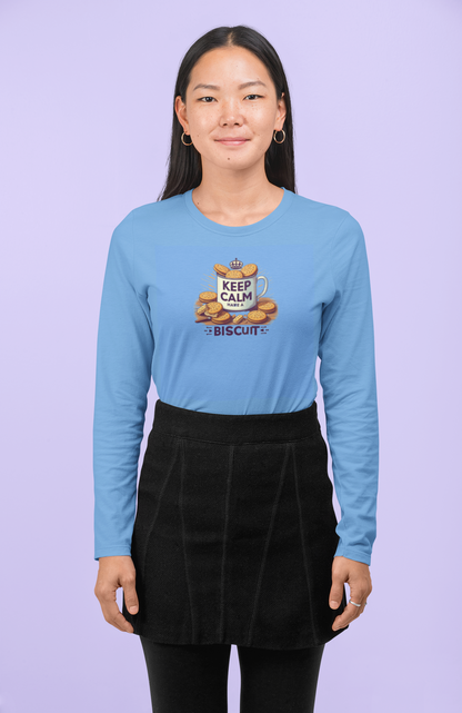 Long Sleeve Tee - Keep Calm Have a Biscuit Design