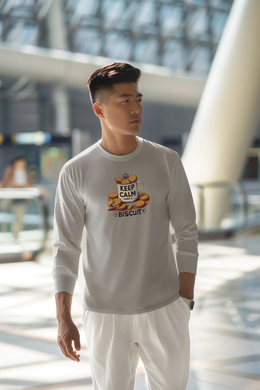 Long Sleeve Tee - Keep Calm Have a Biscuit Design - Alley Crafters
