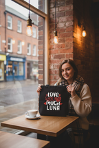 Personalised dark tote bag with 'Love you so much' and name LUNA