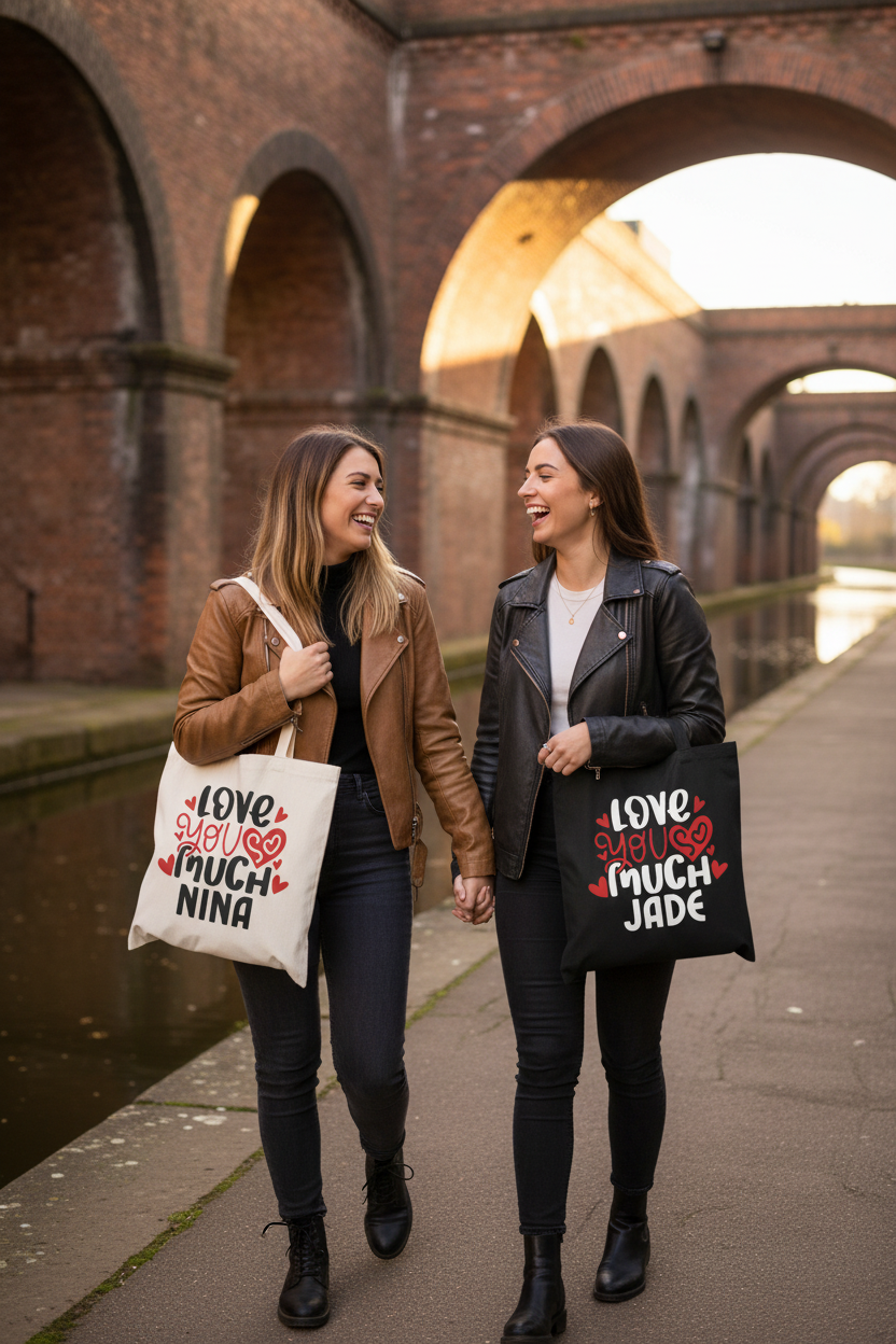 Personalised black tote bag with 'Love you so much' and name NINA