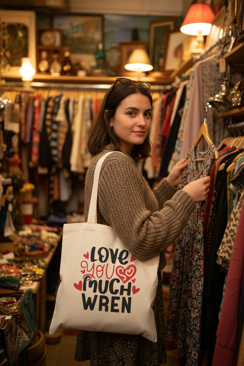 Personalised white canvas tote bag with 'Love you so much' and name WREN