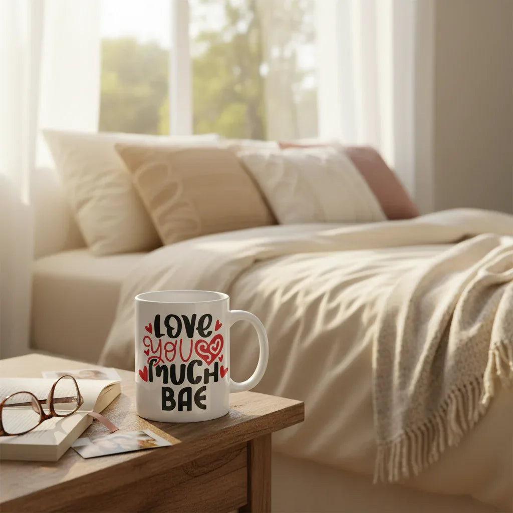 Personalised white mug with 'Love you much' and name BAE