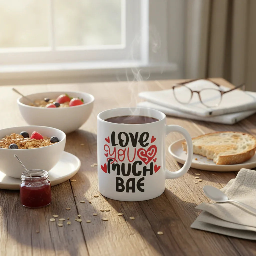 Personalised white mug with 'Love you much' and name BAE