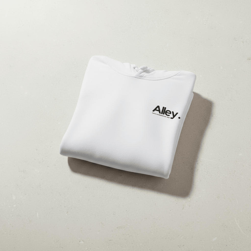 Alley. Minimalist Chest Logo Hoodie — Lightweight White Pullover - AlleyCrafters
