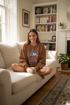Personalized garden crewneck sweatshirt with floral crest and “GARDEN.” text.