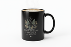 Personalized black tea mug with floral cup design, “Tea Is My Love Language” and name Sarah