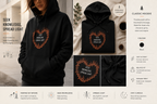 Black unisex hoodie with front pocket and “Seek knowledge” flame-style chest graphic