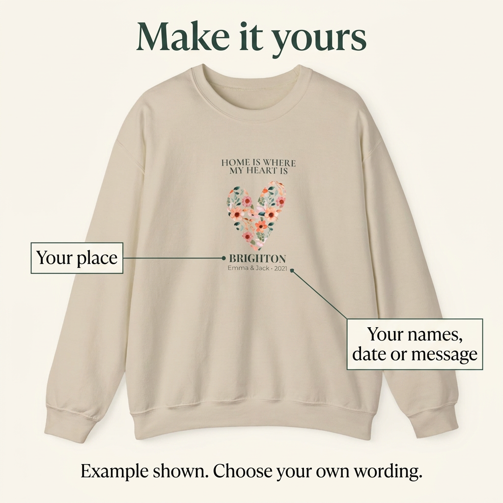 Sand crewneck sweatshirt with floral heart graphic and Brighton text