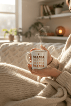 MAMA stacked lettering with small heart above, on white background