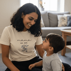 Cream floral graphic T-shirt with 'mama est. 2015' and small flowers