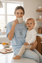 Light blue floral mama T-shirt with 'mama est. 2015' and name line