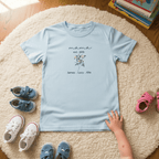 Light blue floral mama T-shirt with 'mama est. 2015' and small name text
