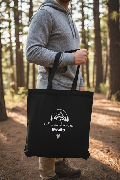 Man Hiking - Black Tote, Pine Forest
