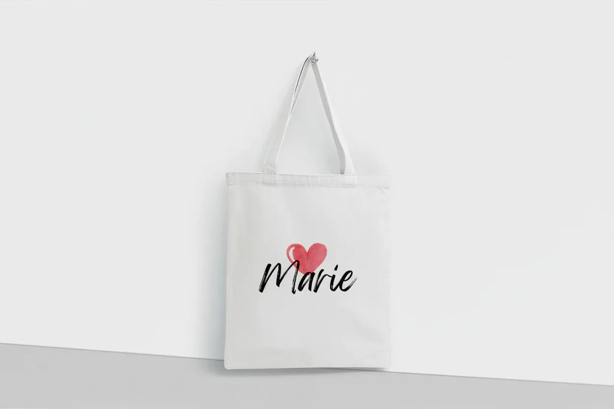 Personalised Heart Tote Bag | Add Any Name | Cute Custom Gift - Alley Crafters