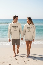 White couples hoodies with “Married AF” front print and ring graphic