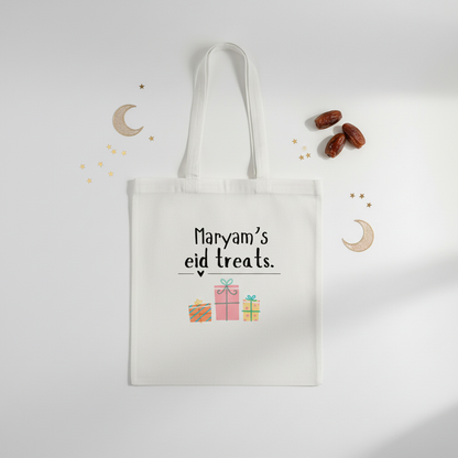 Maryam's Eid Treats Tote - White Minimalist Eid Flatlay