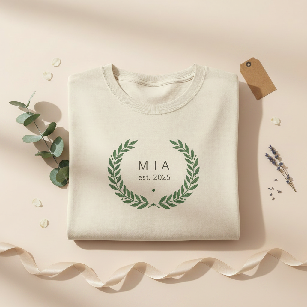 Mia est. 2025 — Styled flat lay with botanicals