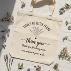 Cream tote bag with lavender sprig illustration and personalized “than you” lettering